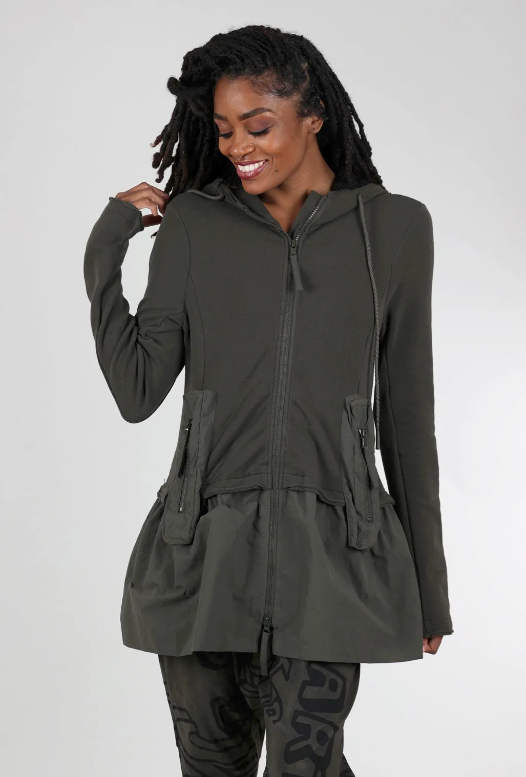 Contrast Bottom Hooded Jacket, Jungle