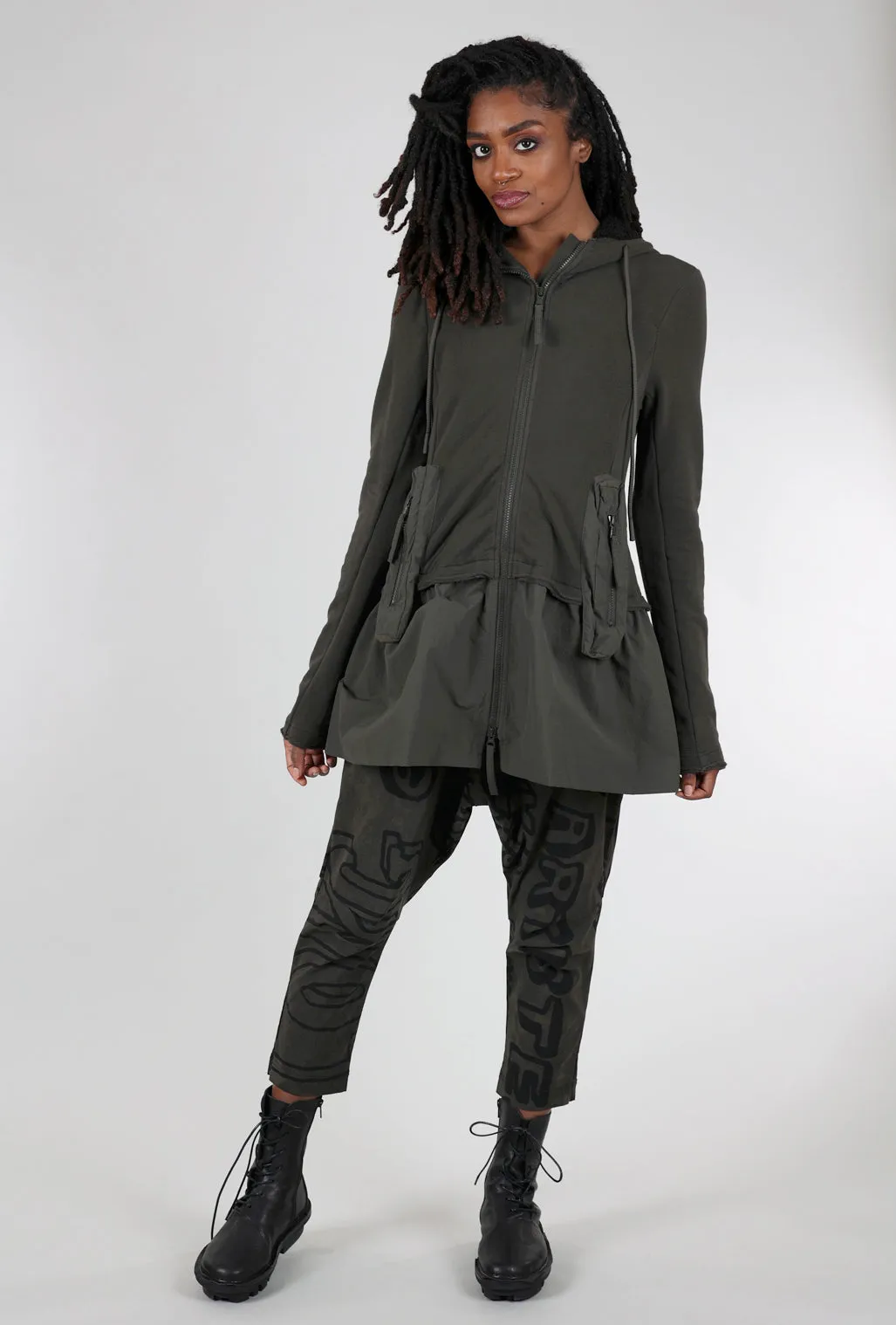 Contrast Bottom Hooded Jacket, Jungle