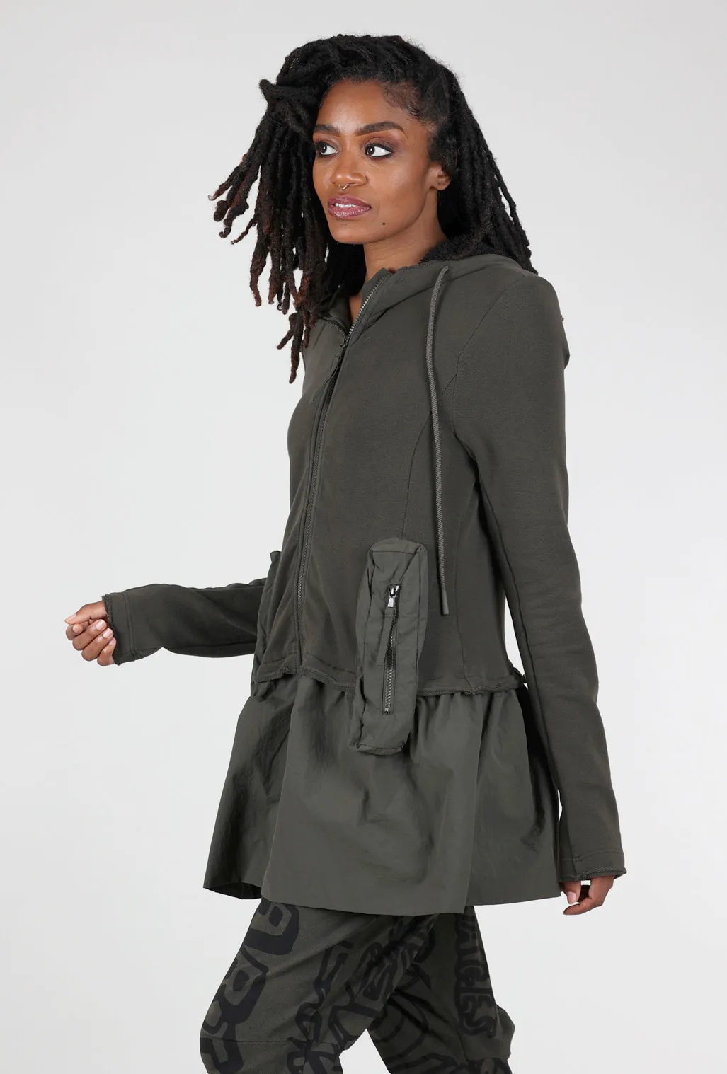 Contrast Bottom Hooded Jacket, Jungle