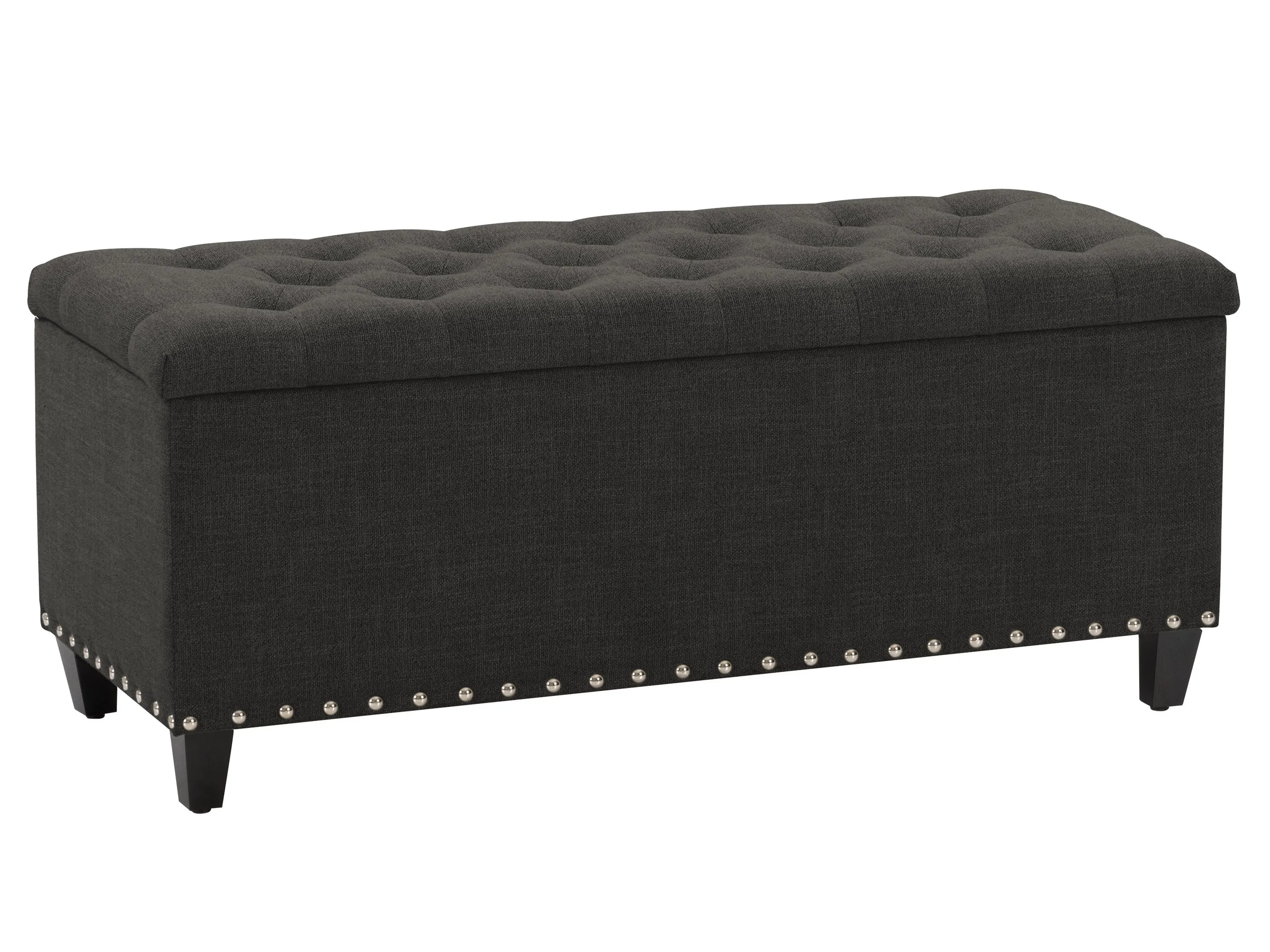 Dark Grey Tufted Storage Ottoman