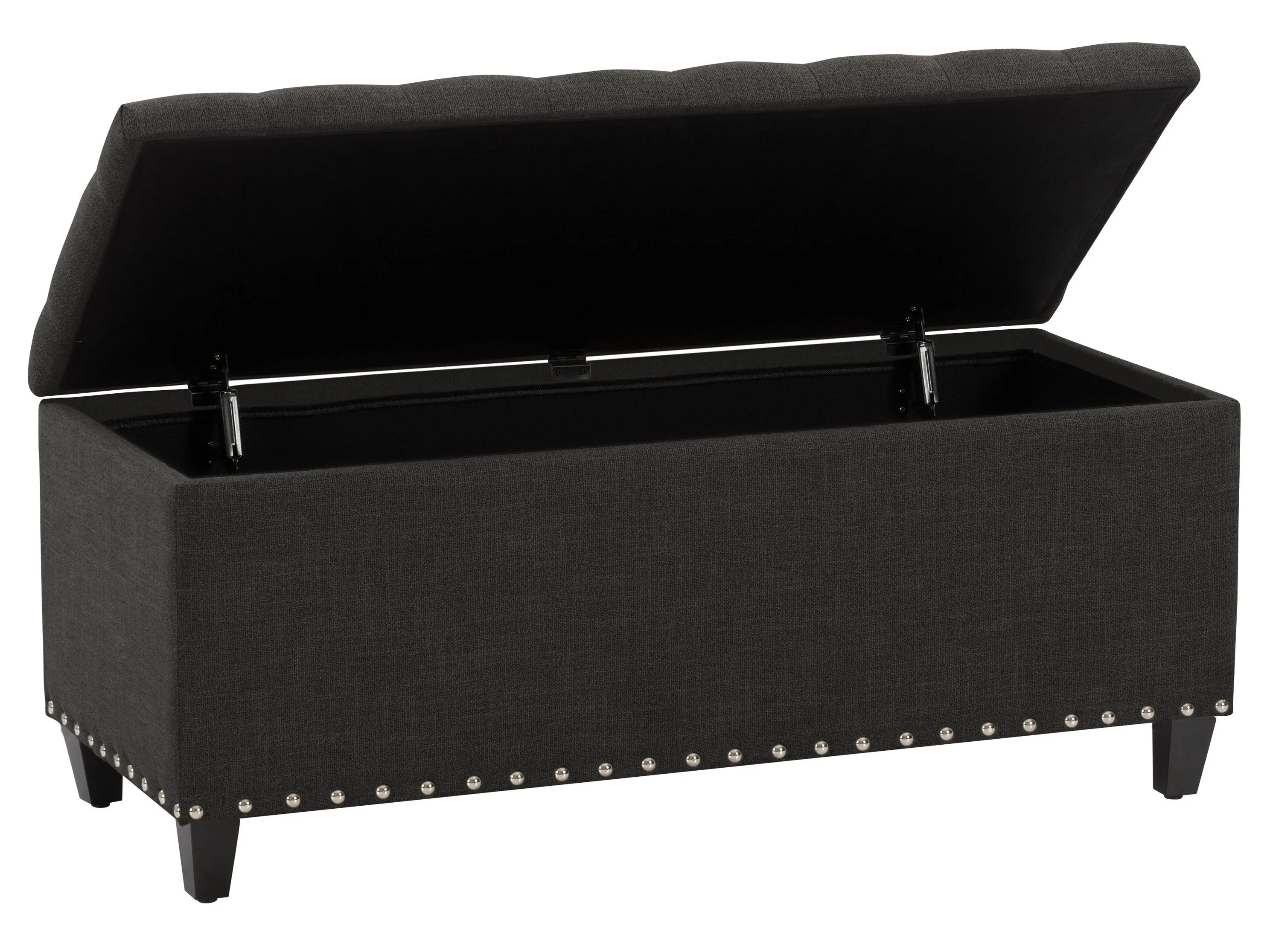 Dark Grey Tufted Storage Ottoman