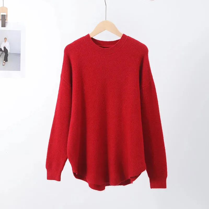 deanwangkt Casual Loose Knit Pullover Women Solid O-neck Fluffy Sweater Female Autum Warm Soft Fashion Long Sleeve Lady Knitwear