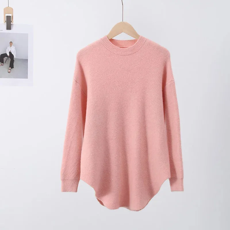 deanwangkt Casual Loose Knit Pullover Women Solid O-neck Fluffy Sweater Female Autum Warm Soft Fashion Long Sleeve Lady Knitwear