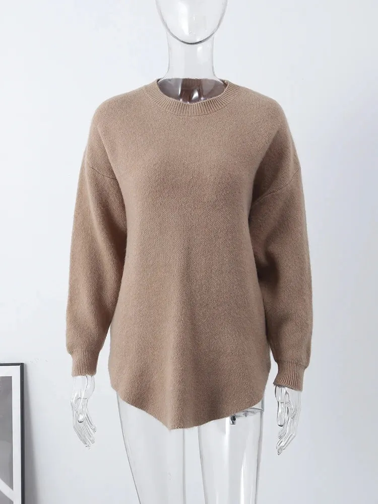 deanwangkt Casual Loose Knit Pullover Women Solid O-neck Fluffy Sweater Female Autum Warm Soft Fashion Long Sleeve Lady Knitwear