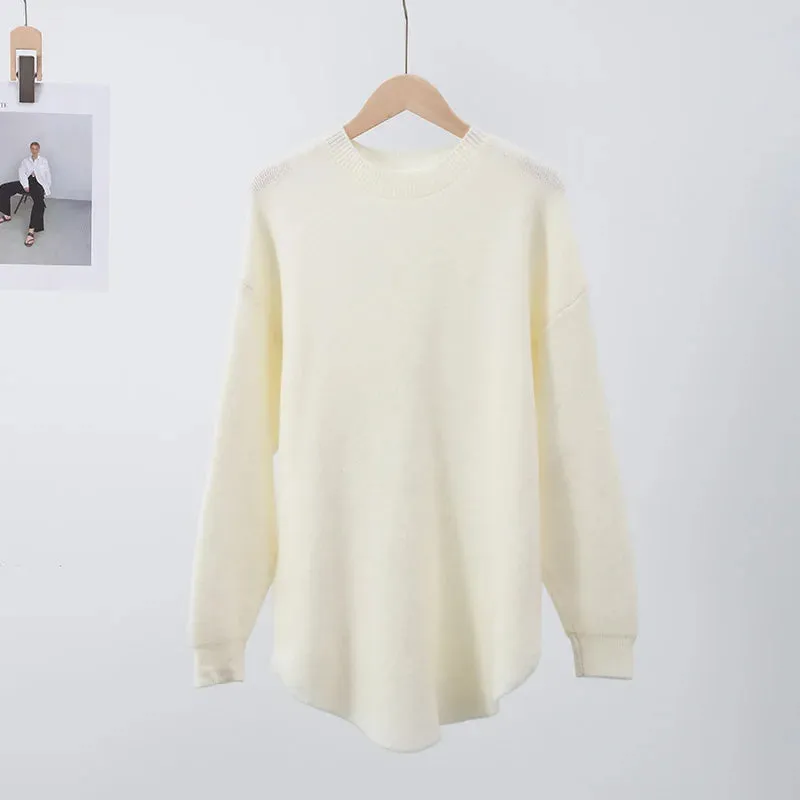 deanwangkt Casual Loose Knit Pullover Women Solid O-neck Fluffy Sweater Female Autum Warm Soft Fashion Long Sleeve Lady Knitwear