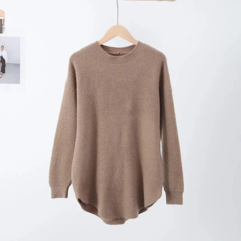 deanwangkt Casual Loose Knit Pullover Women Solid O-neck Fluffy Sweater Female Autum Warm Soft Fashion Long Sleeve Lady Knitwear