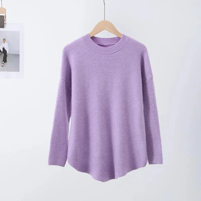 deanwangkt Casual Loose Knit Pullover Women Solid O-neck Fluffy Sweater Female Autum Warm Soft Fashion Long Sleeve Lady Knitwear