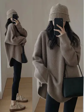 deanwangkt Casual Loose Knit Pullover Women Solid O-neck Fluffy Sweater Female Autum Warm Soft Fashion Long Sleeve Lady Knitwear