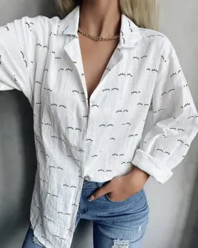 Deanwangkt - Eyelash Print Long Sleeve Button Down Shirt