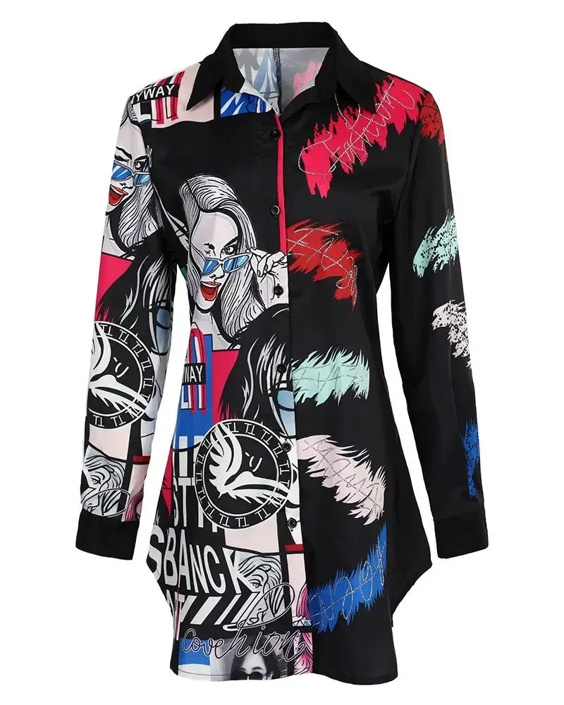 Deanwangkt - Letter Print Long Sleeve Button Down Shirt