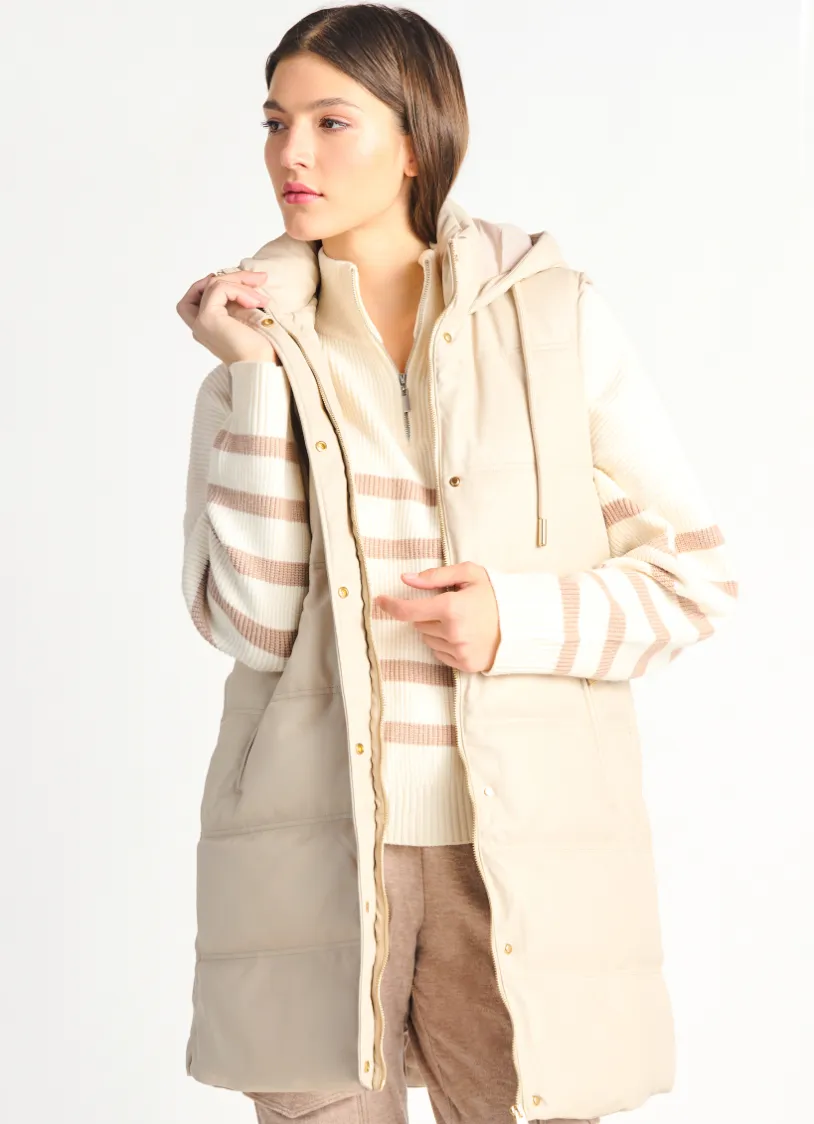 DEX Long Puffer Vest-Ivory