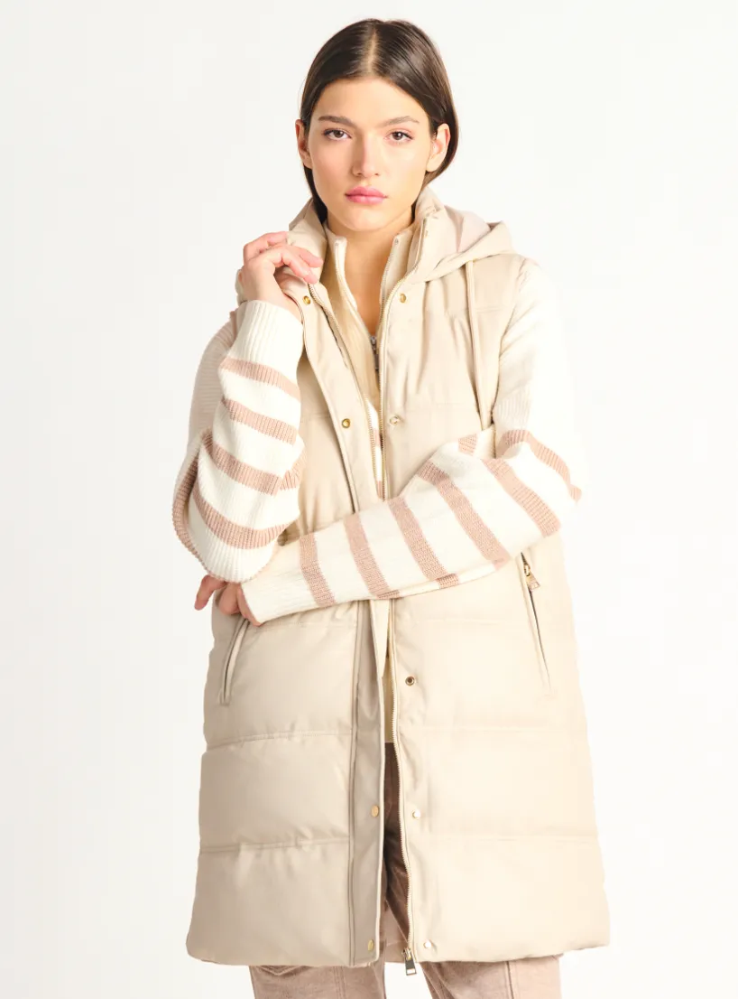 DEX Long Puffer Vest-Ivory