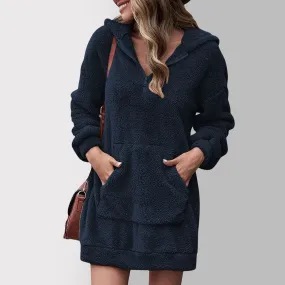 DressBetty - Long Sleeve Plush Hooded Warm Fluffy Pullover Sweatshirt Dress