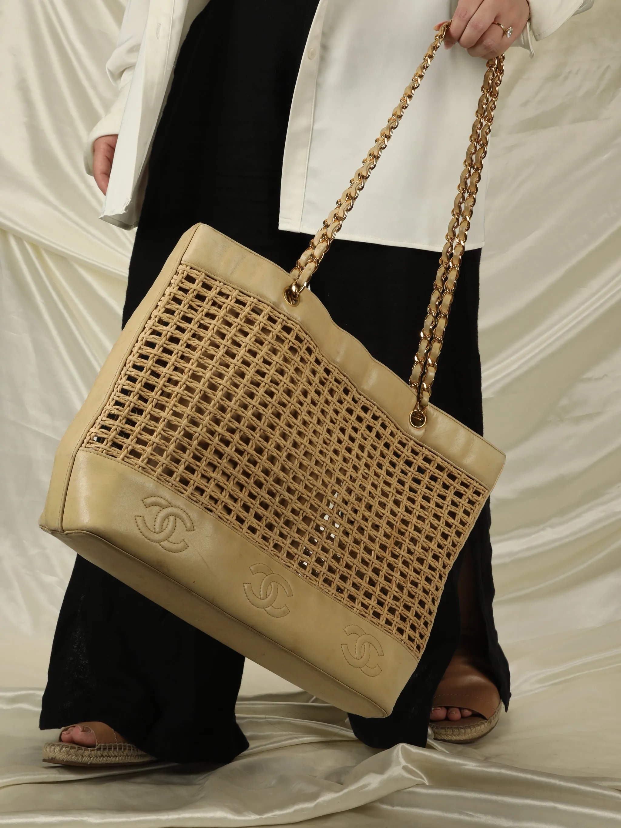 Extremely Rare CL Raffia & Lambskin Logo Tote