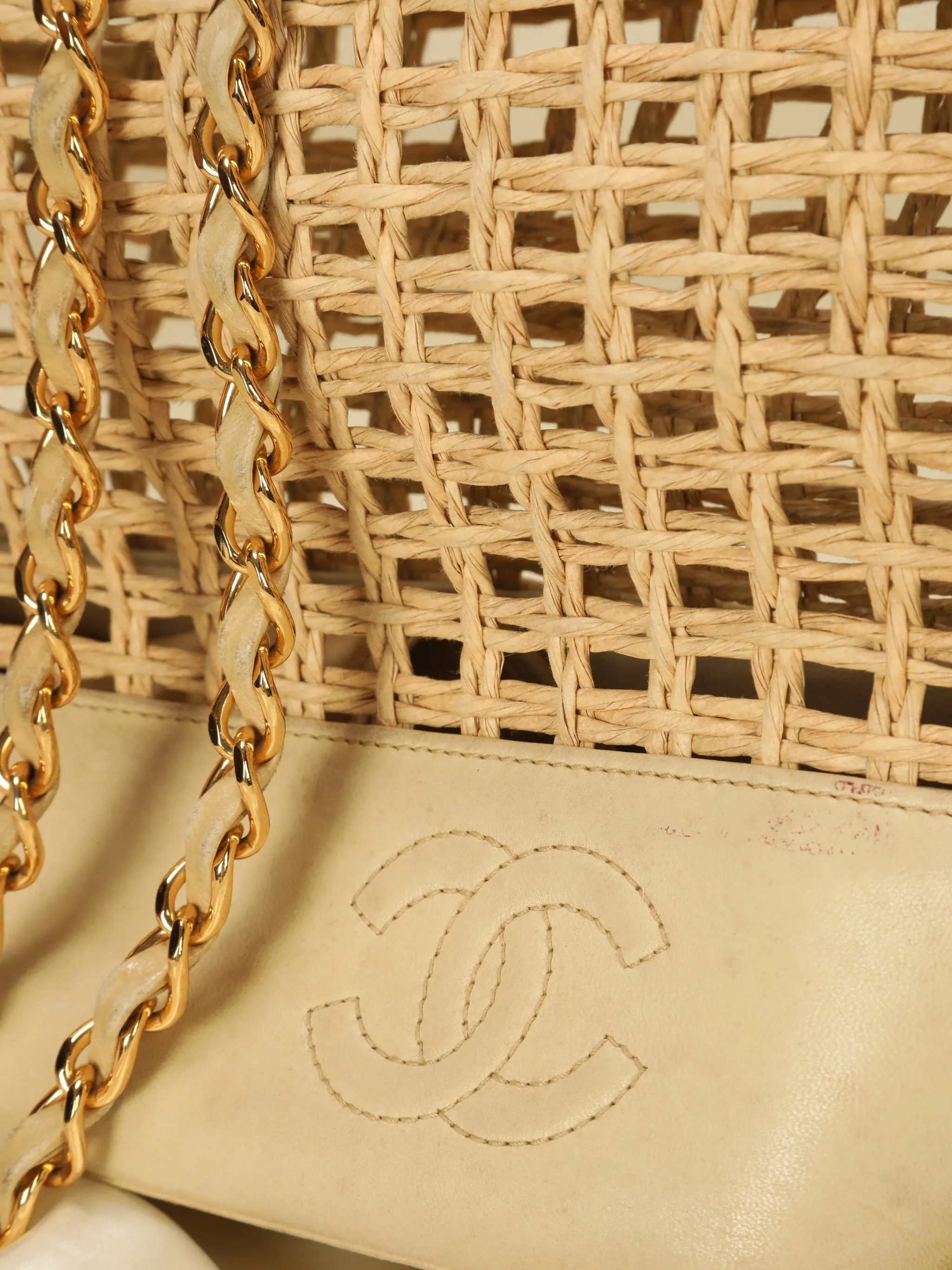 Extremely Rare CL Raffia & Lambskin Logo Tote