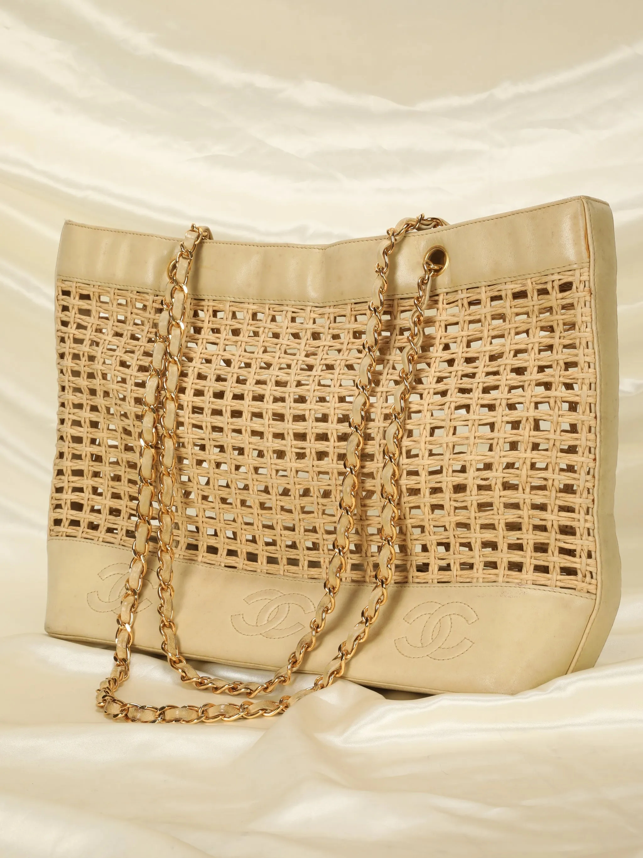 Extremely Rare CL Raffia & Lambskin Logo Tote