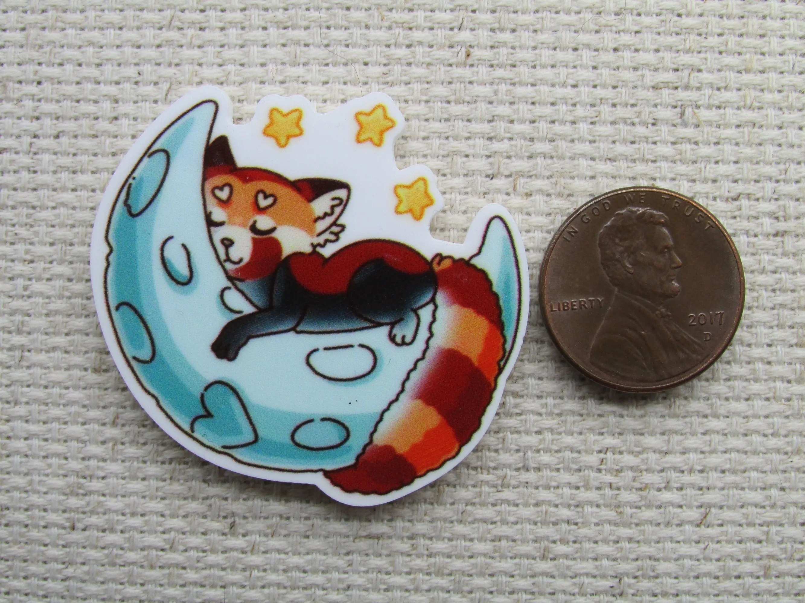 Fox/Red Panda Sleeping on a Crescent Moon Needle Minder, Cover Minder, Magnet