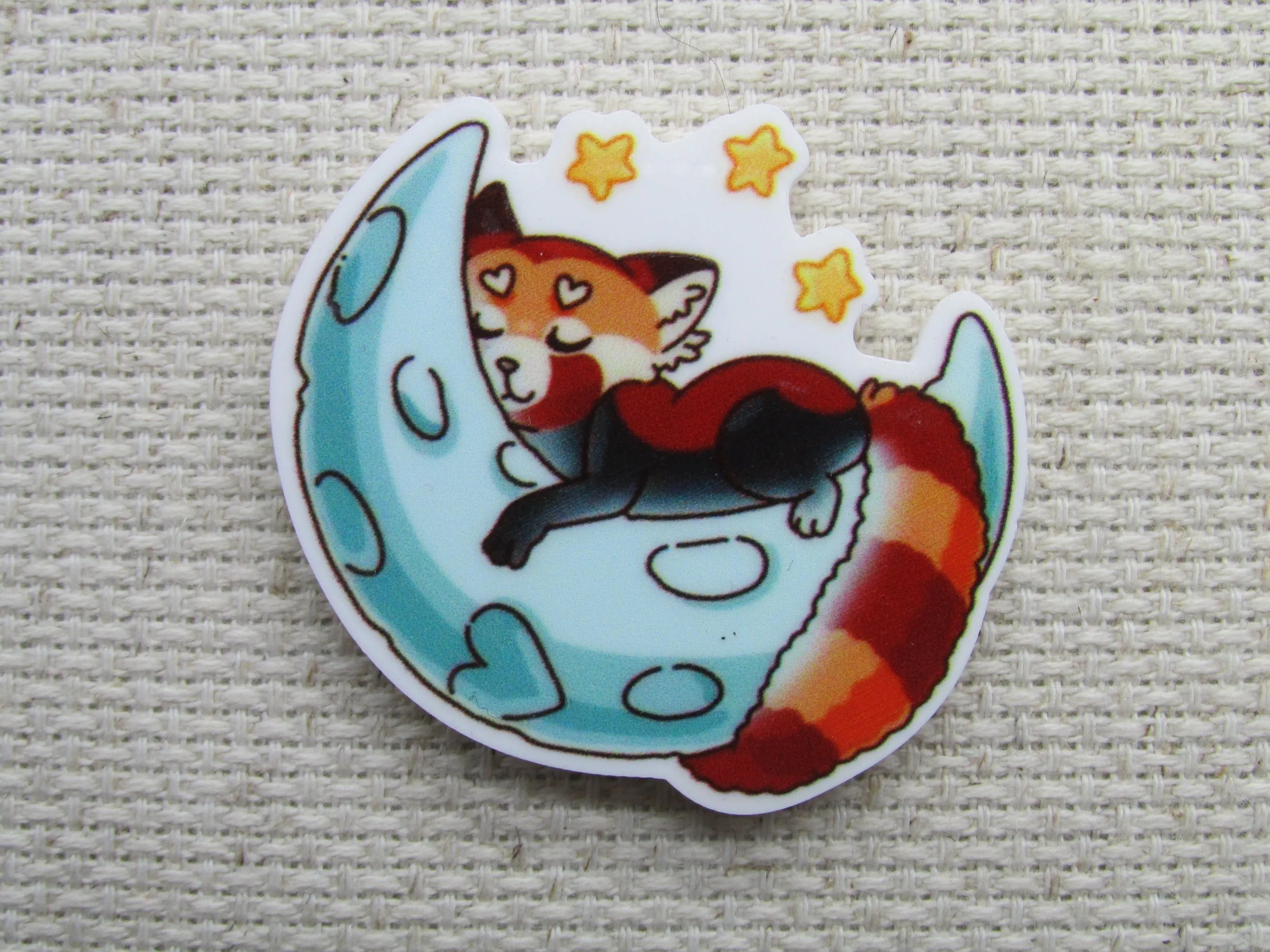 Fox/Red Panda Sleeping on a Crescent Moon Needle Minder, Cover Minder, Magnet