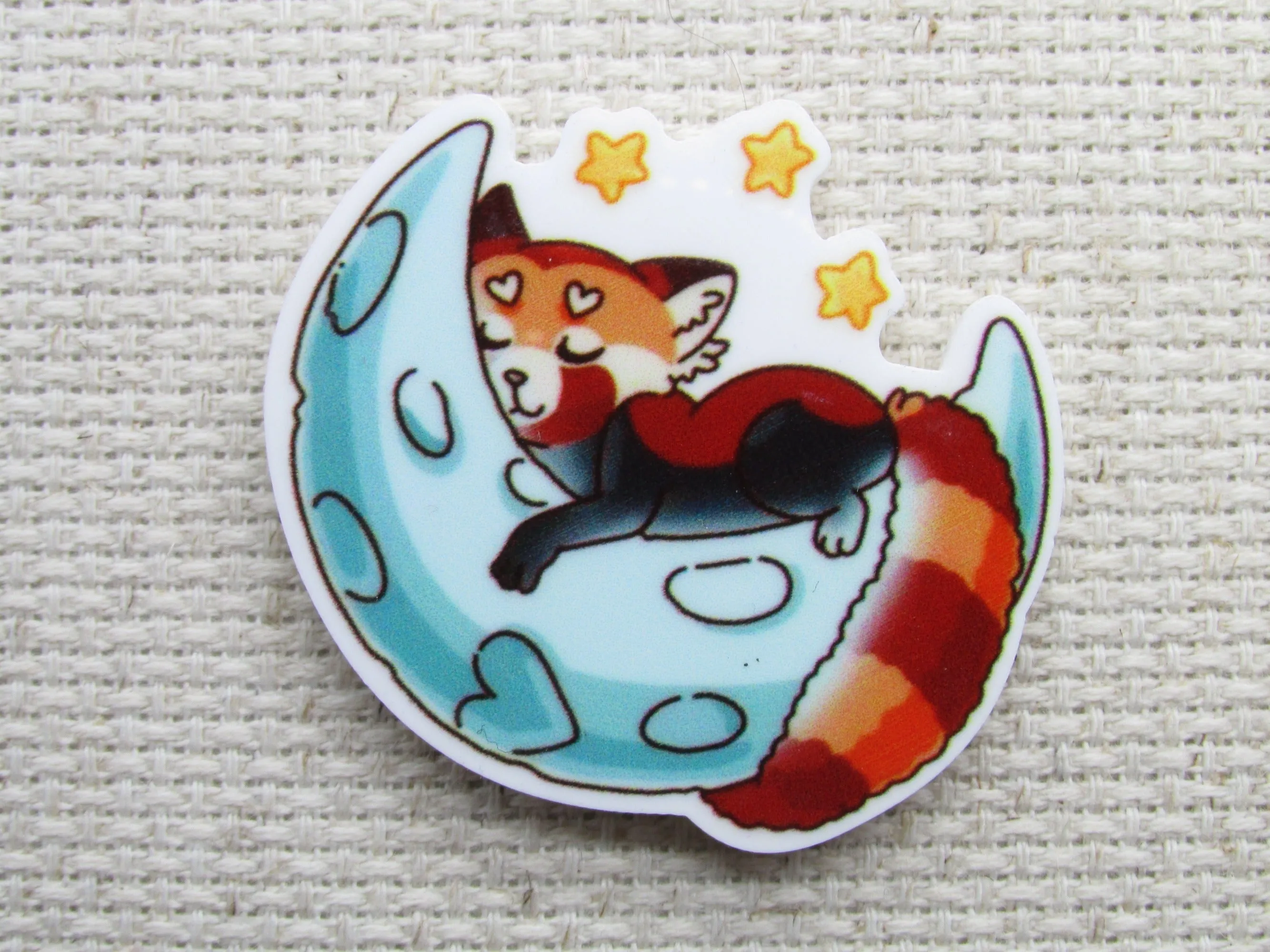 Fox/Red Panda Sleeping on a Crescent Moon Needle Minder, Cover Minder, Magnet