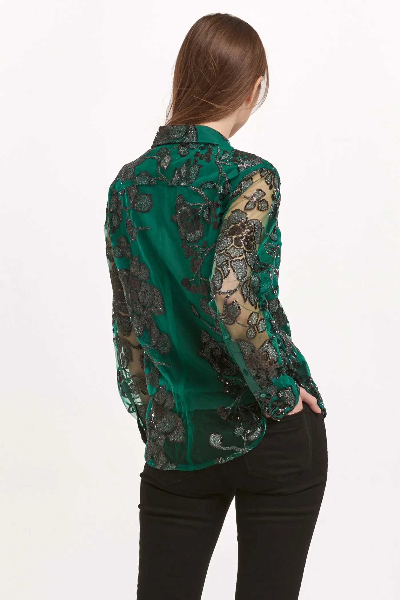 GAIA BUTTON DOWN LONG SLEEVE SHIRT EMERALD GARDENIA