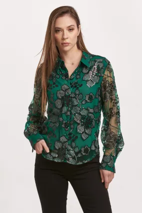 GAIA BUTTON DOWN LONG SLEEVE SHIRT EMERALD GARDENIA