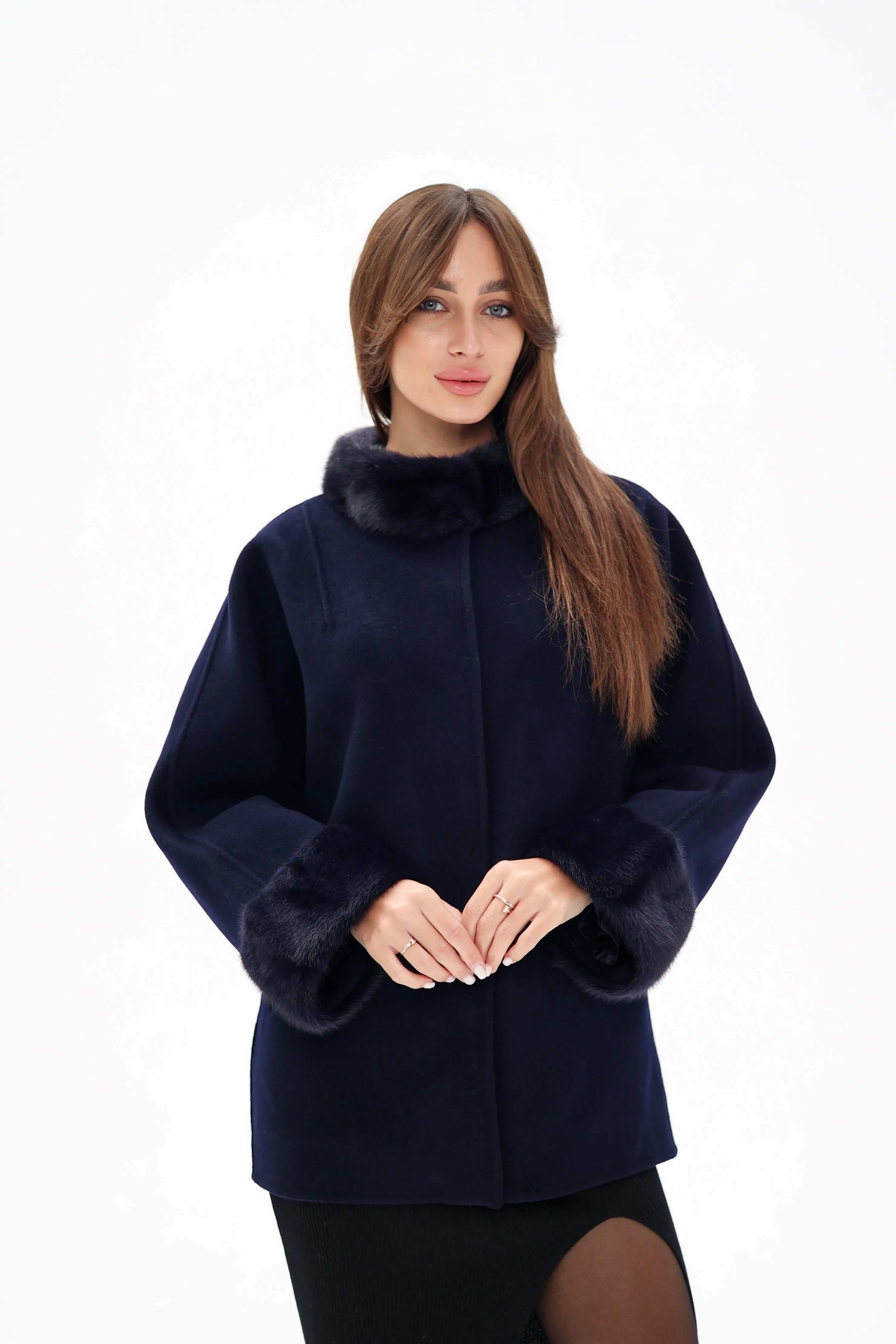 Genuine Mink Fur Virgin Wool Coat