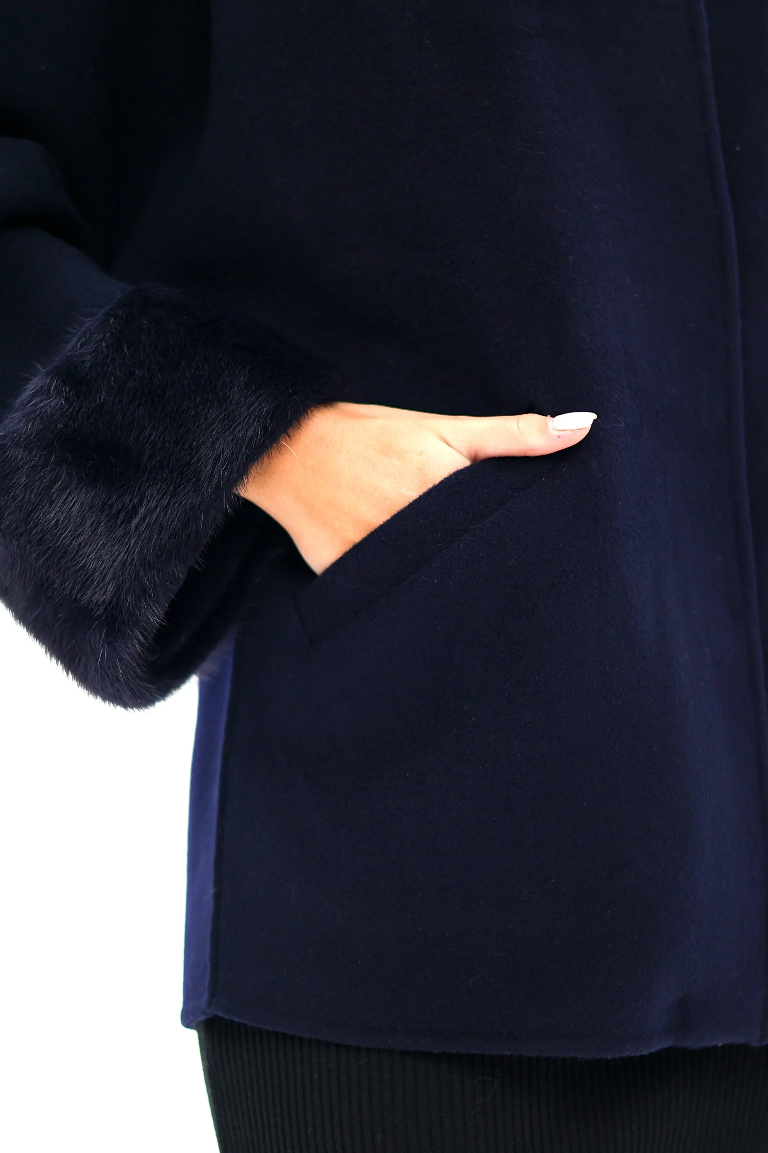 Genuine Mink Fur Virgin Wool Coat