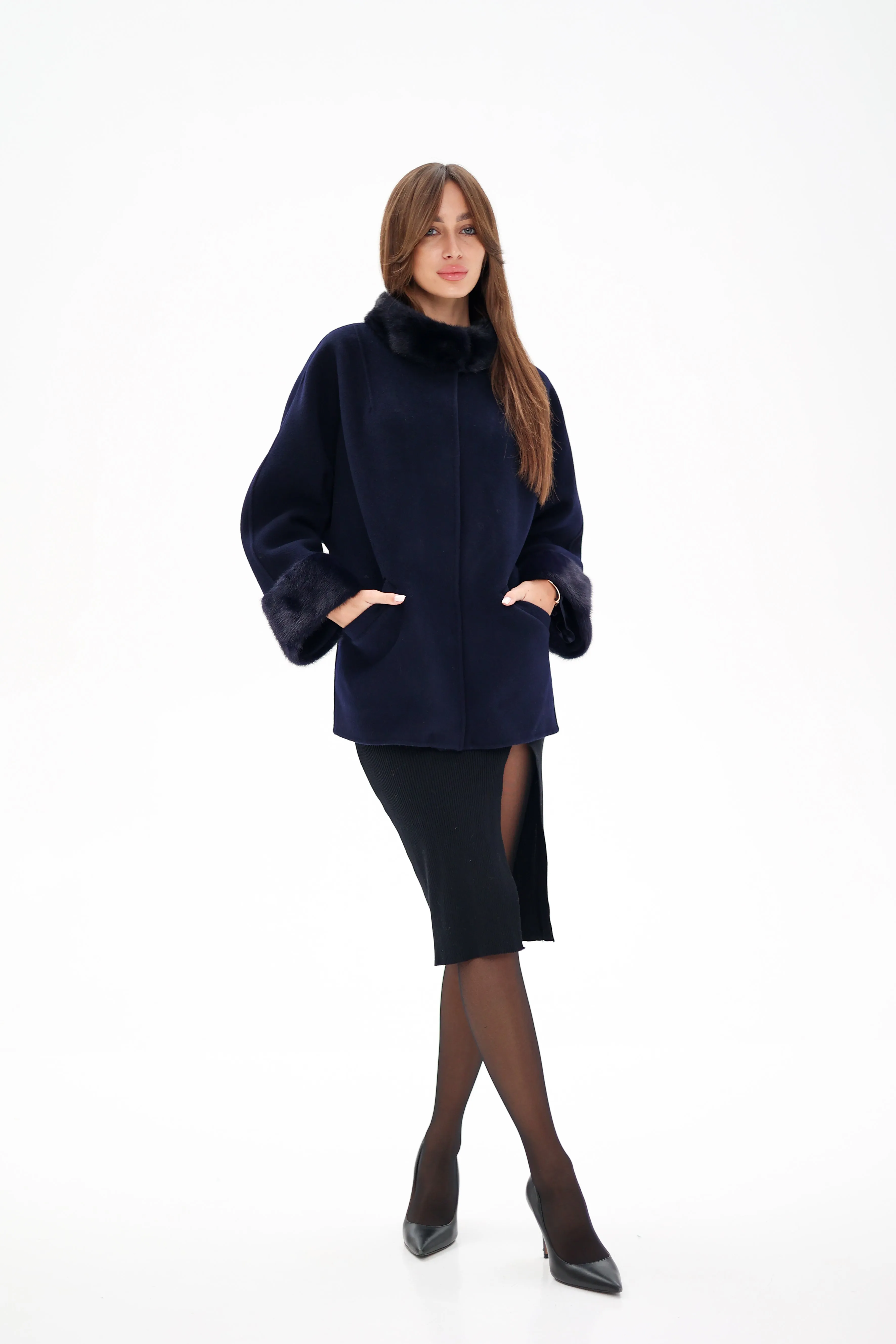 Genuine Mink Fur Virgin Wool Coat