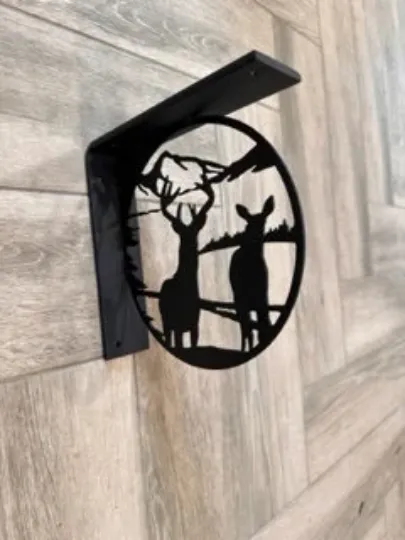 Handcrafted Metal Deer Landscape L-Bracket