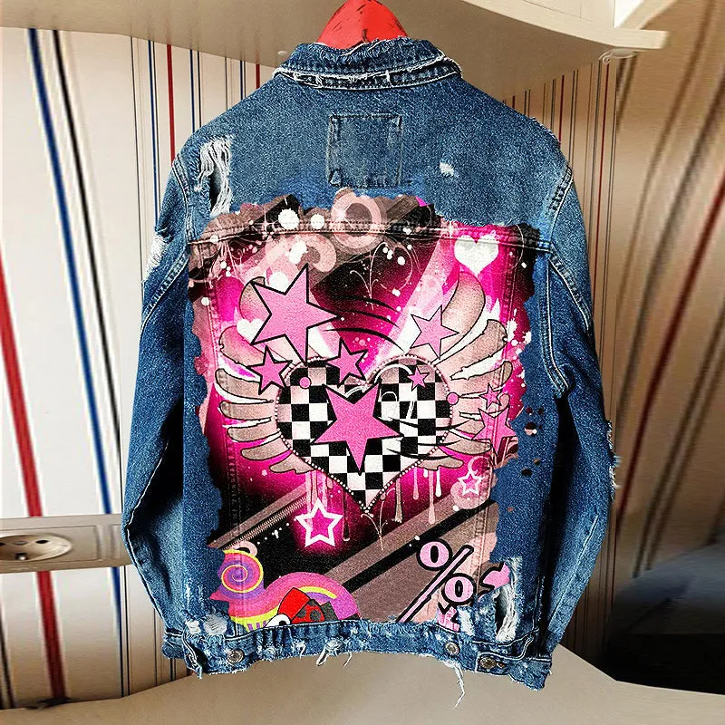 Hip Hop Loose Denim Lapel Jacket