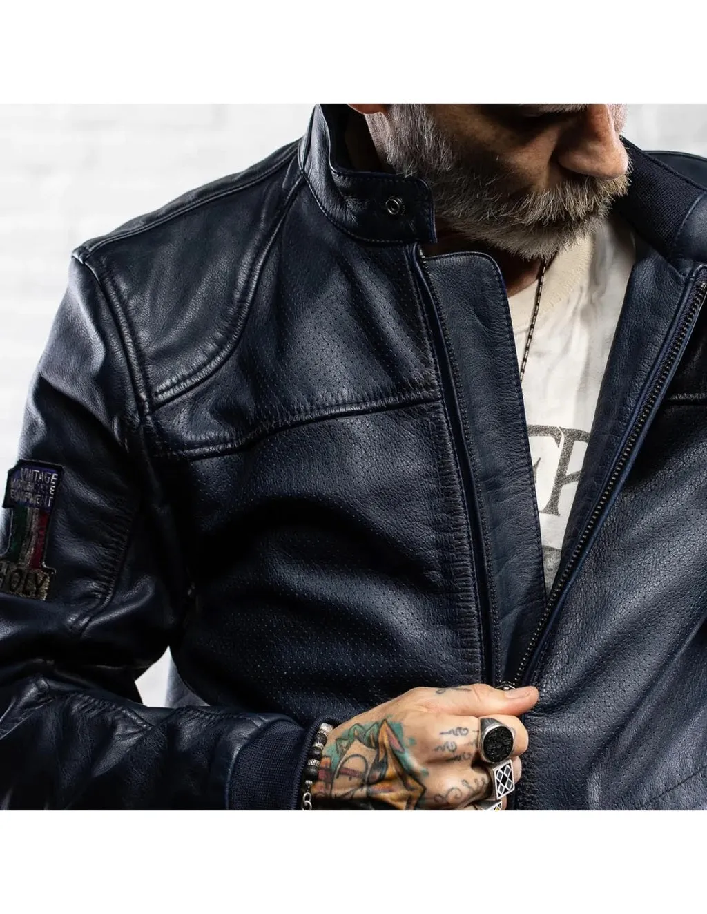 Holyfreedom Due Dark Blue Leather Jacket