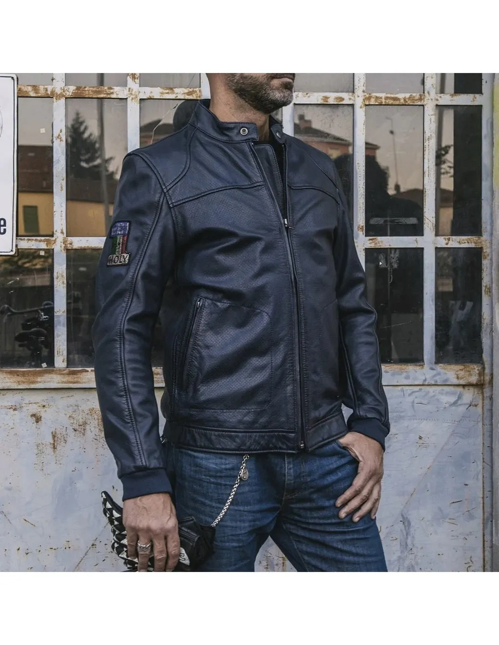 Holyfreedom Due Dark Blue Leather Jacket