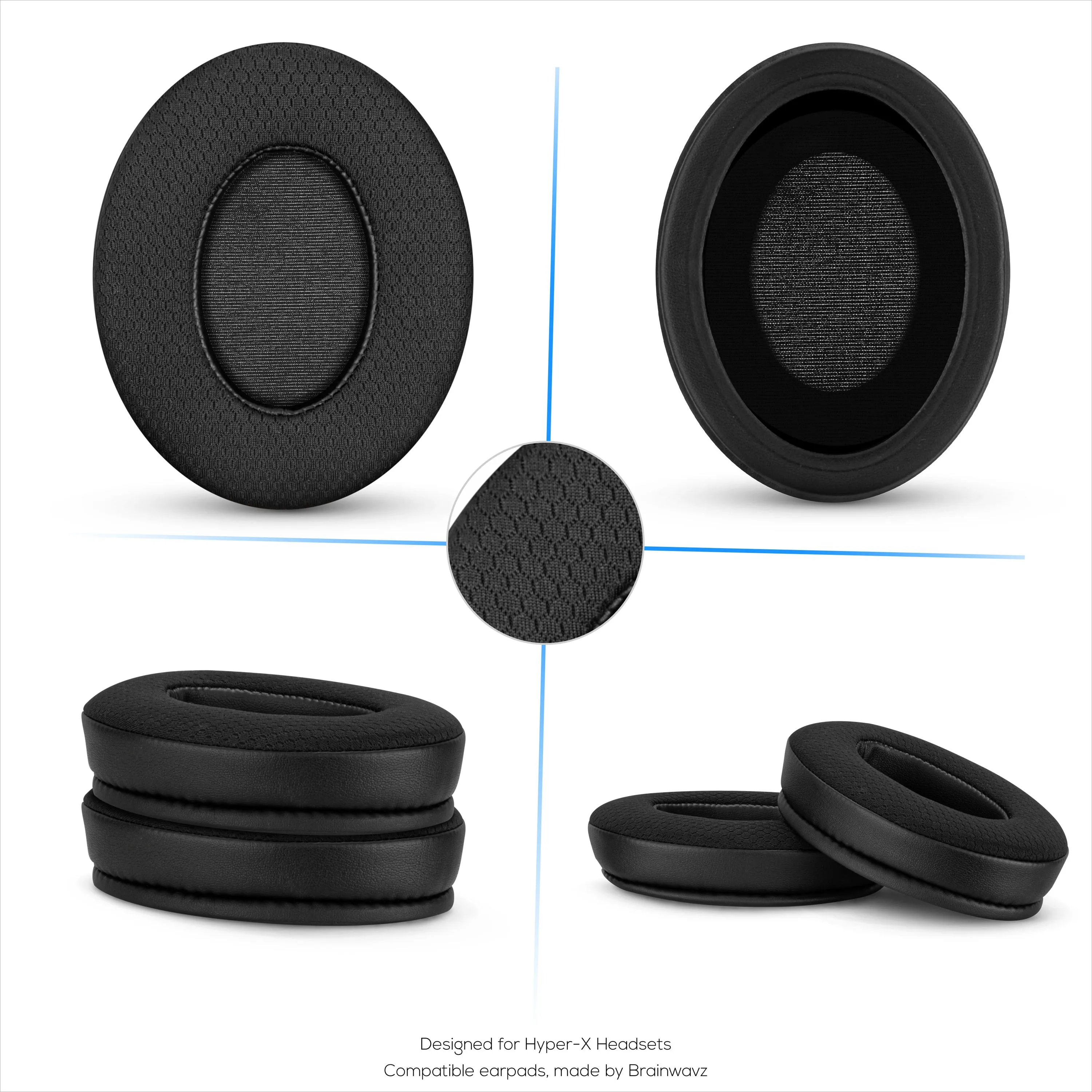 Hybrid Earpads for HyperX Cloud 1, 2 / 2 Wireless, Core, Flight / Flight S, Alpha / Alpha S Headsets & More, Soft Breathable fabric, Cooling Gel, Extra Comfort, Durable & Long Lasting