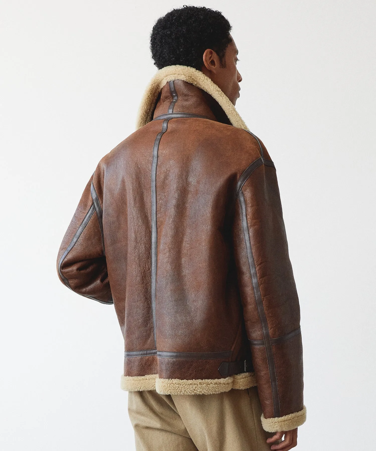 Italian Shearling Flight Jacket in Brown