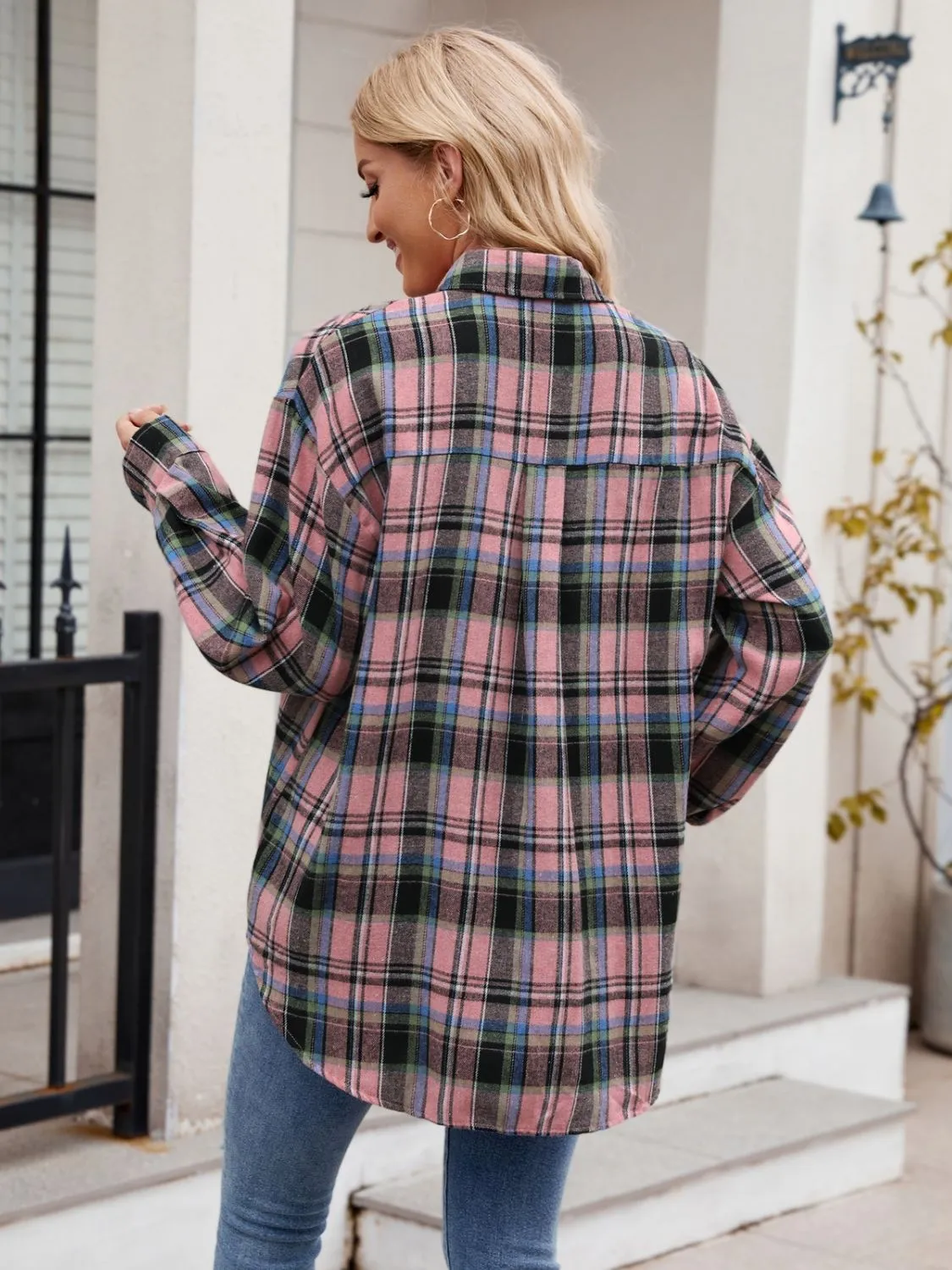 Just For Me Plaid Collared Neck Long Sleeve Shirt plaid shirt