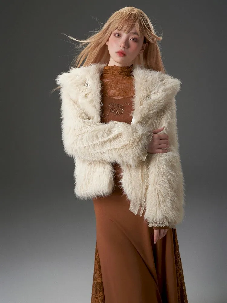 Large lapel bright silk fur winter coat【s0000005330】