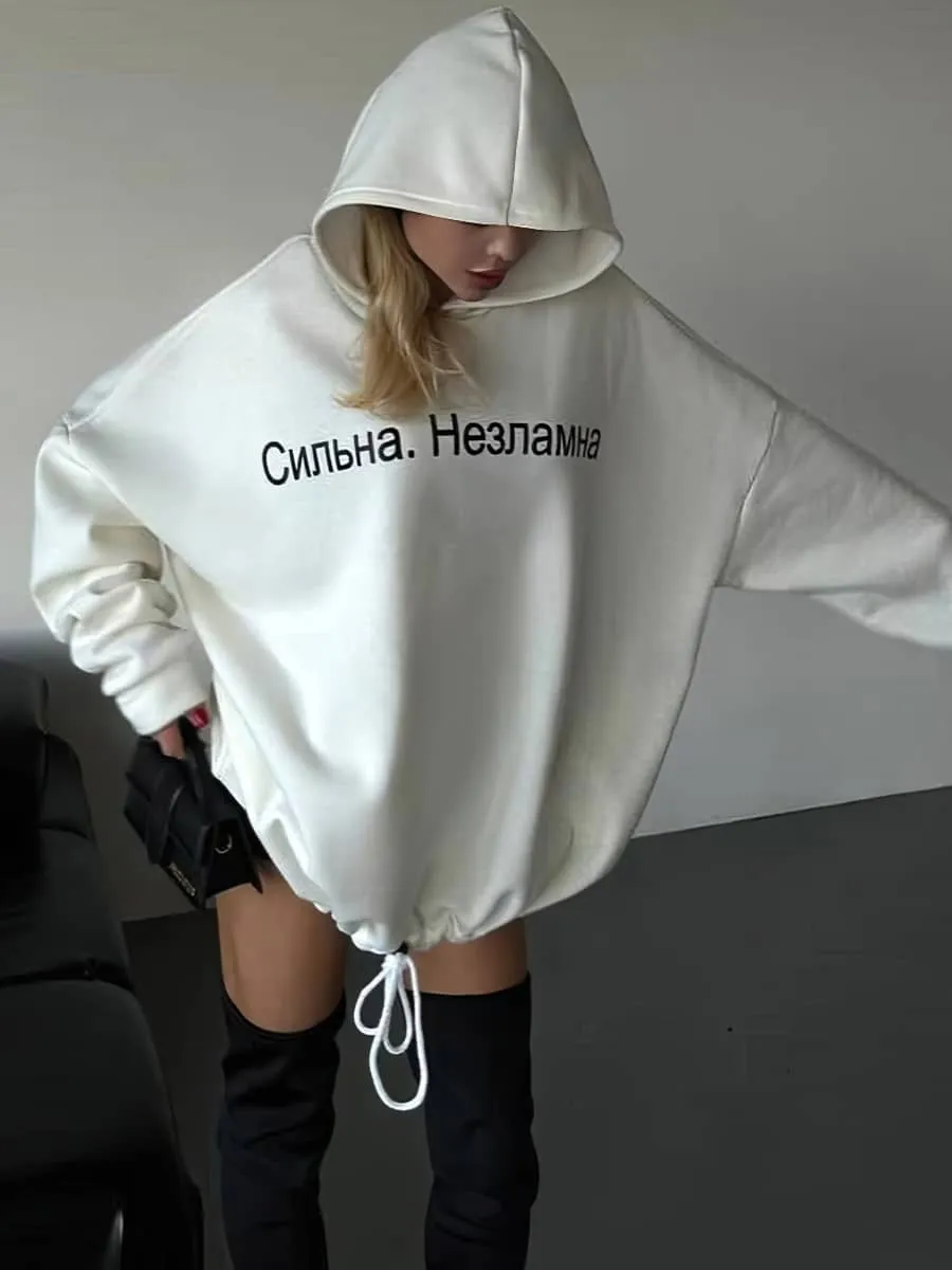 Letter print loose hooded sweatshirt