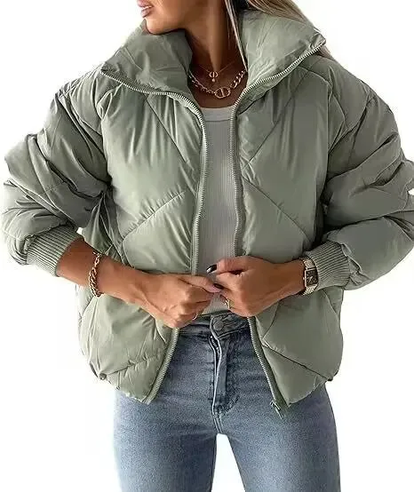 Long Sleeve Zipper Winter Quilted Short Cotton Jacket