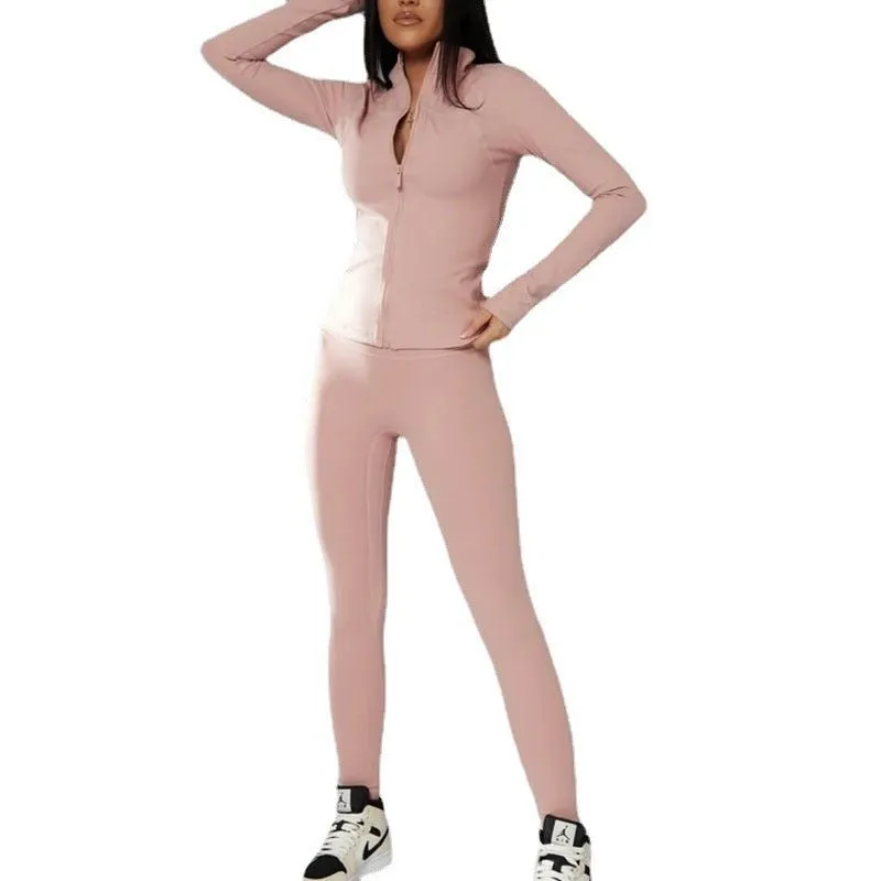 LovelyRLovely Zipper Stand Collar Fitness Jacket & Pants Suit