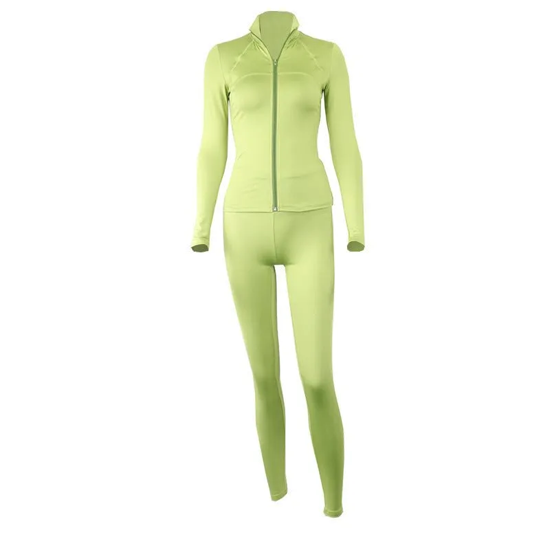 LovelyRLovely Zipper Stand Collar Fitness Jacket & Pants Suit