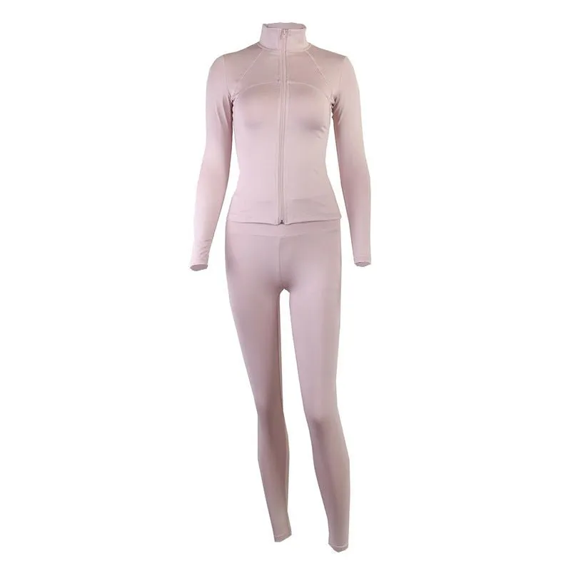 LovelyRLovely Zipper Stand Collar Fitness Jacket & Pants Suit