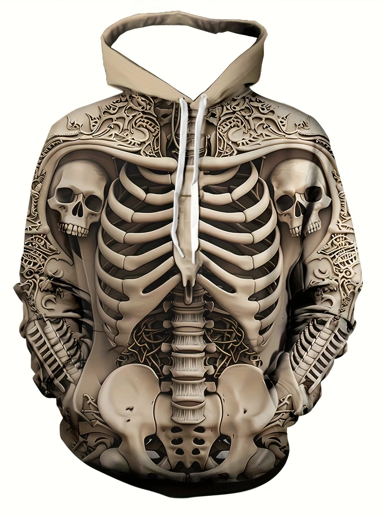 Men's 3D Skeleton Skull Print Long Sleeve Hoodie – Casual Hooded Sweatshirt with Drawstring Pocket, Knit Polyester Fabric, Stretch Fit, Fall/Winter Collection