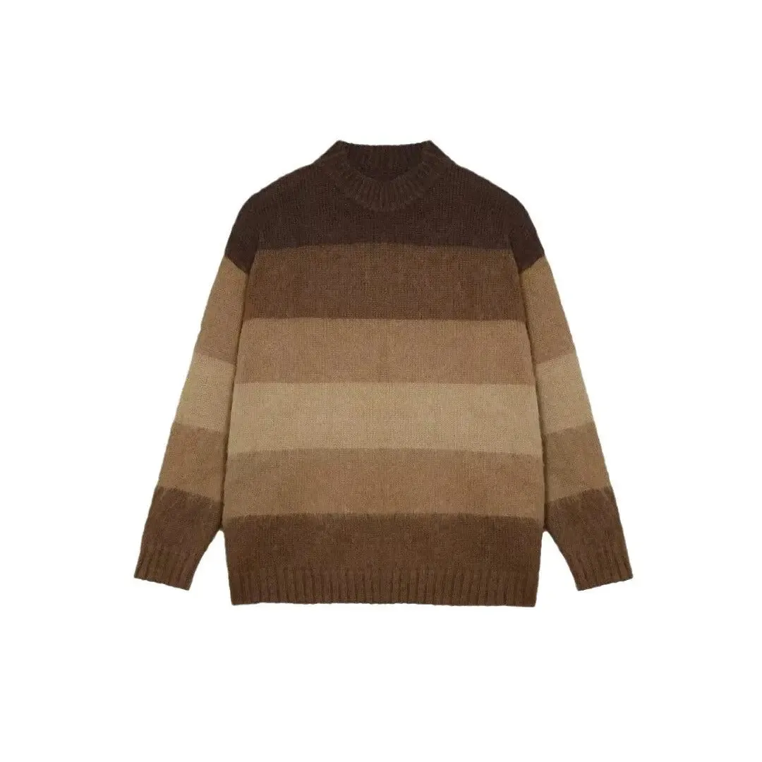 Men's Idle Style Vintage Brown Striped Loose Sweater