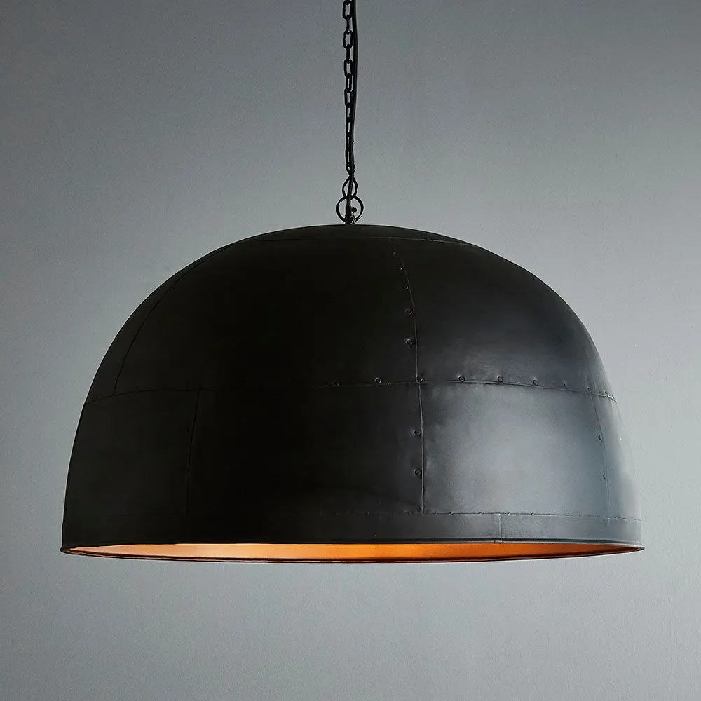 Noir Large - Black With Gold Interior - Extra Large Iron Dome Pendant Light