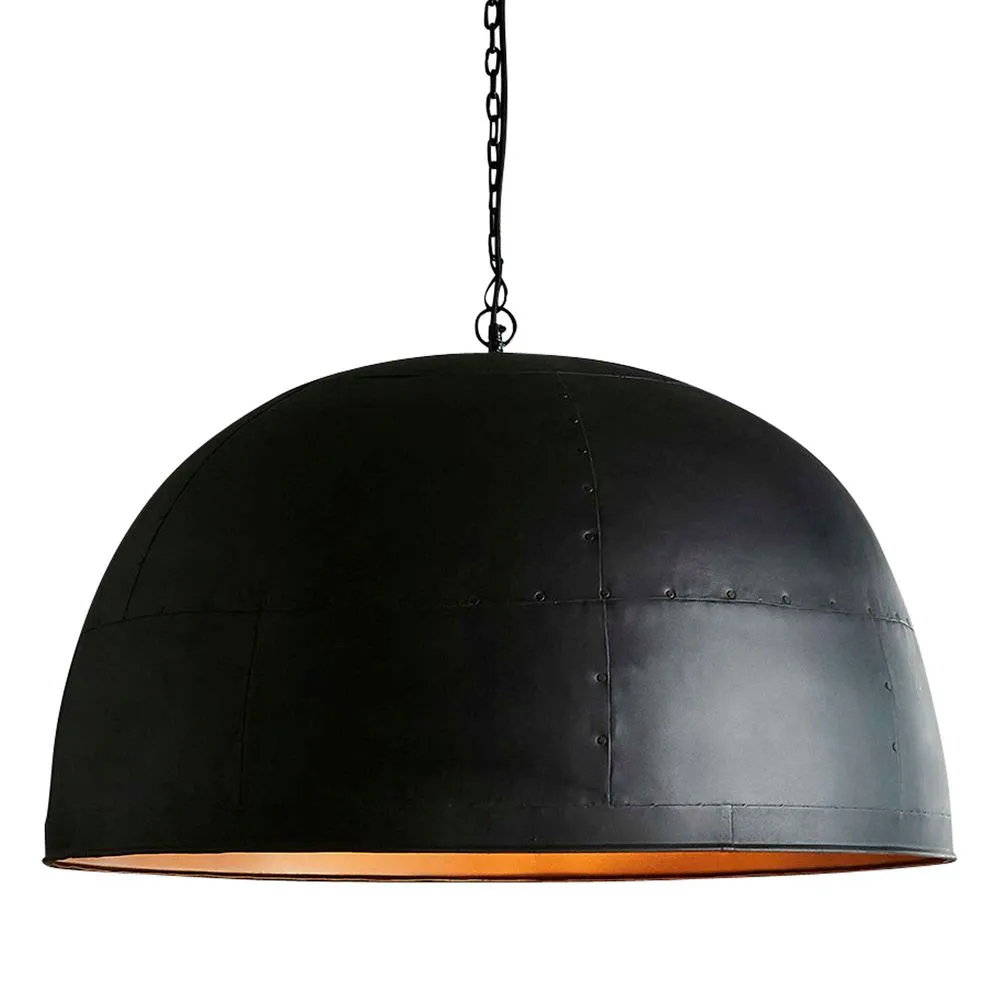 Noir Large - Black With Gold Interior - Extra Large Iron Dome Pendant Light