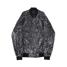 Pre Order:  Sequined Baseball Collar Long Sleeved Jacket