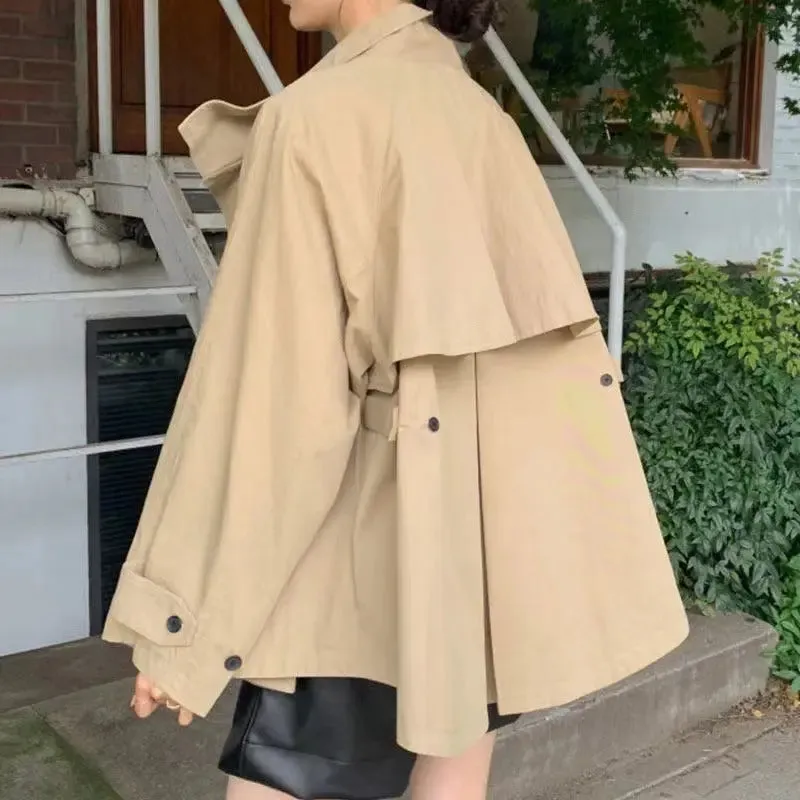 Retro Loose Long Sleeve Short Trench Coat Women