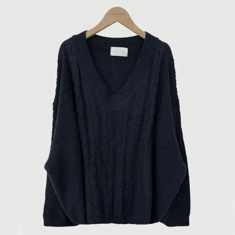 Retro Twist Lazy Large Design Loose Shoulder Pullover Sweaters