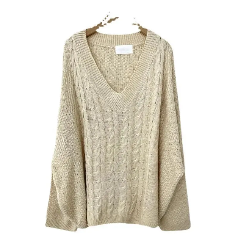 Retro Twist Lazy Large Design Loose Shoulder Pullover Sweaters