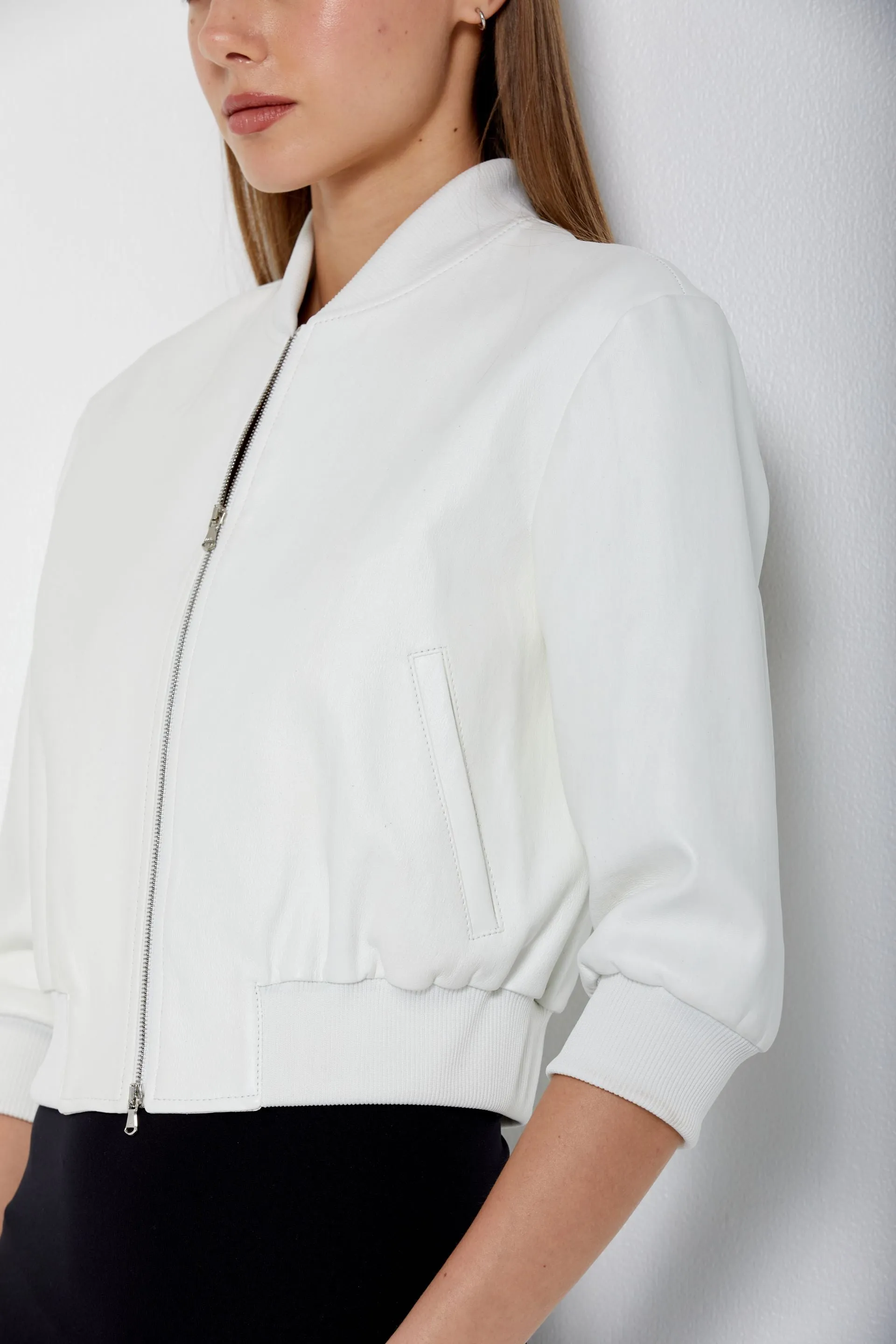 Short Sleeve Bomber-White